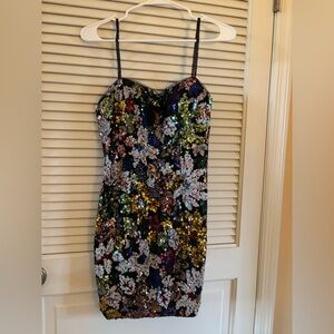 JVN by Jovani Multicolor Sequin Strap Dress